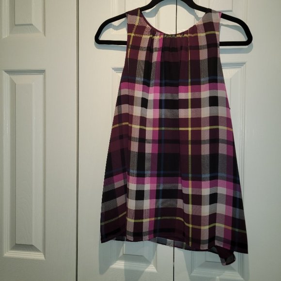 Vince Camuto Sleeveless Pleated-Neck Plaid Blouse NWT Women's M - Picture 1 of 7